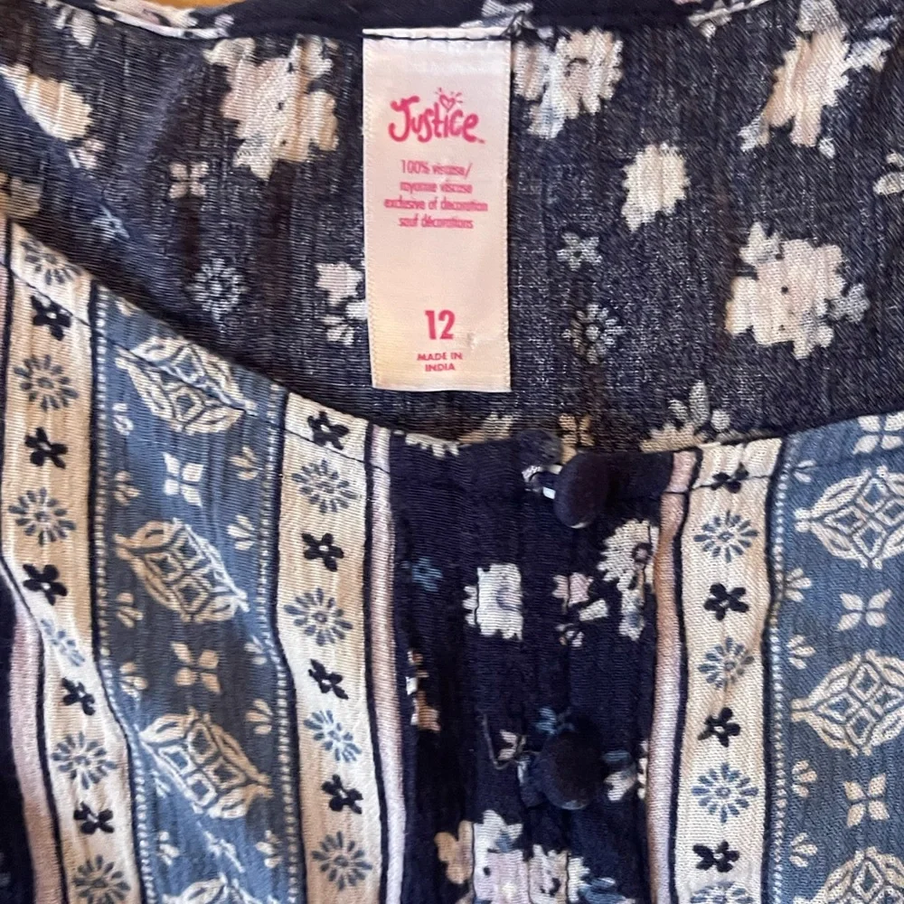 Justice Girls Navy Floral Romper Dress Size 12